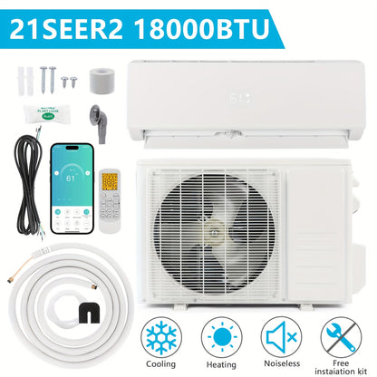18, 000 BTU 21 SEER Mini Split Air Conditioner with Inverter Technology, 230V/ 60Hz Smart Operation, Quiet Cooler & Heater, Perfect for Home
