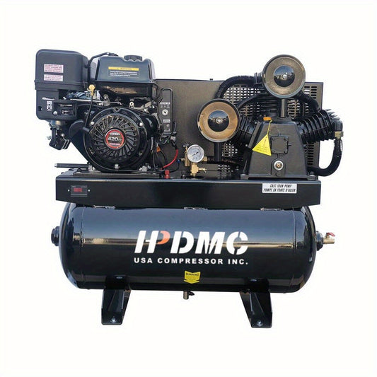 30 Gal Gas Powered Air Compressor 13HP 35CFM Gas Driven Piston Pump Air Compressed System with 125PSI Max. Pressure And ASME Tank for Worksho, Machinery, Construction Sites