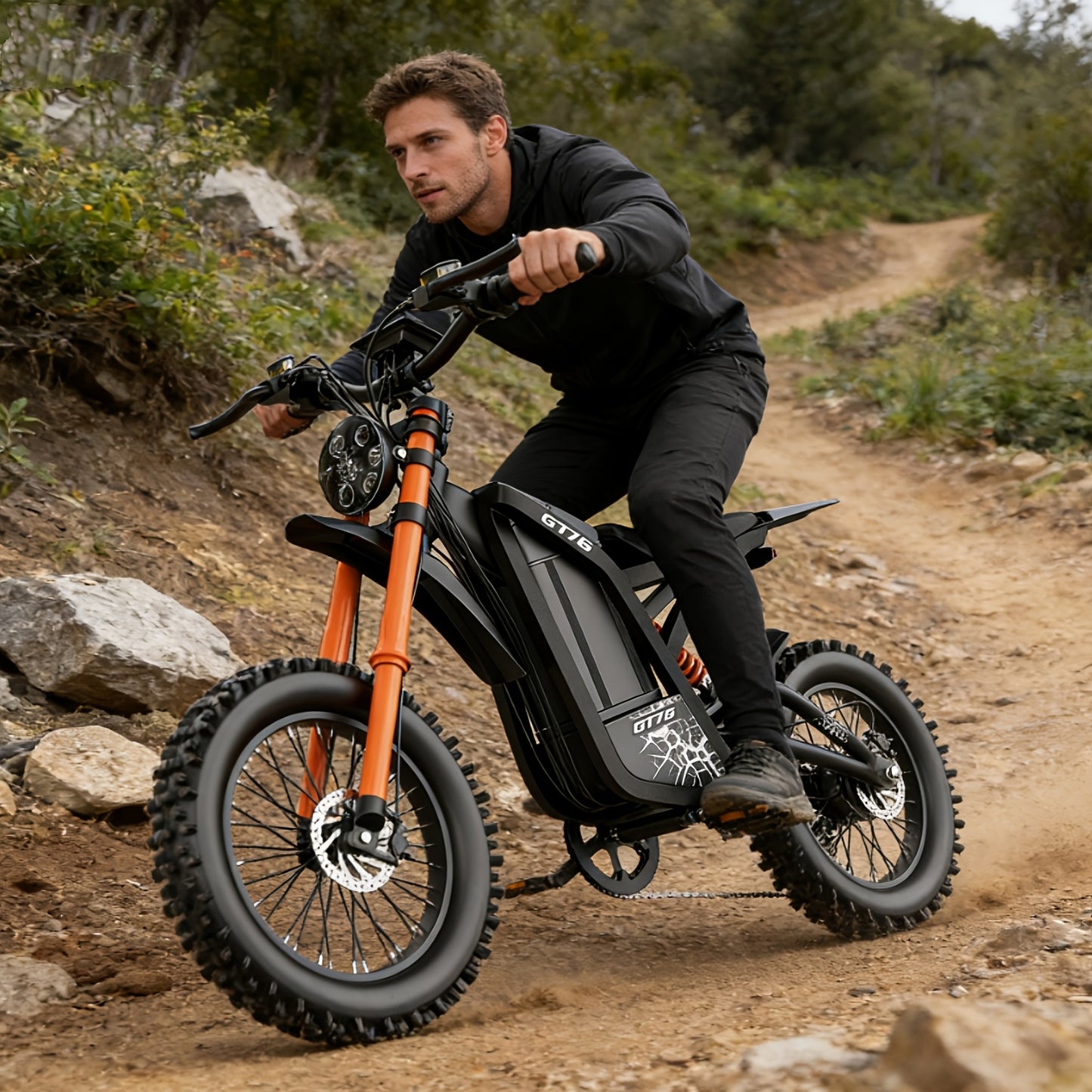 GT16 Electric Bike for Adults, 749W Peak Motor, 27.9MPH Max Speed, 48V 25A Removable Battery, Up to 75 Miles Long Range, LED Headlight & Taillight, 16" Tire Off-Road E-Bike