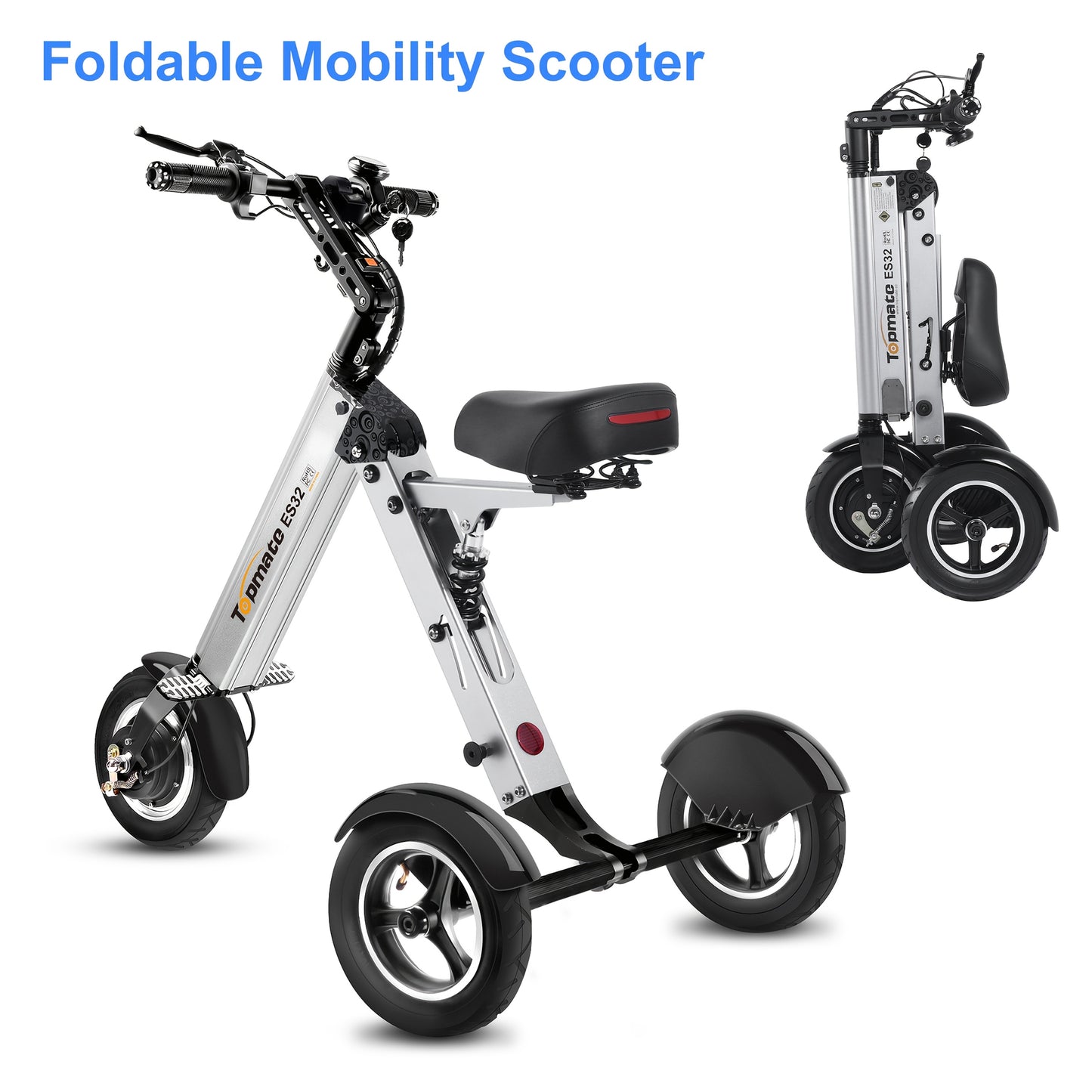 Compact Electric Trike for Grown-Ups, 3-Wheeled Mobility Scooter Featuring a Seat And Reverse Function, 10-Inch Air Tires, Lightweight Vehicle for Outdoor Adventures