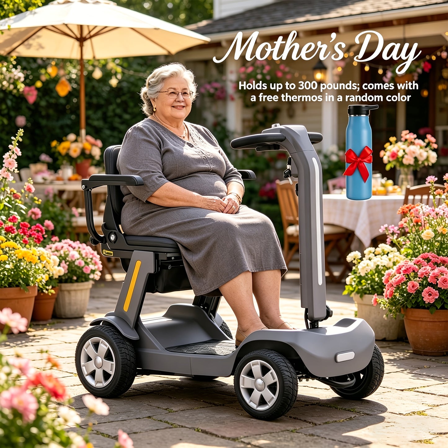 4 Wheel Electric Scooter for Adults & Seniors, 300W, 24V12Ah Battery, 4MPH Max Speed, 10Mile Range, Lightweight Foldable Scooter Electric with LED Lights, Storage Bag & Charger, No Assembly, Free Insulated Cup Gift Random Colors