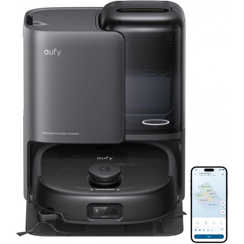 eufy Like-New E25 Omni Robot Vacuum and Mop Combo, HydroJet System, 20, 000Pa Turbo Suction, Zero-Tangle Design, Edge-to-Corner Deep Cleaning, Auto-Empty & Self-Cleaning All-in-One Station (Renewed)