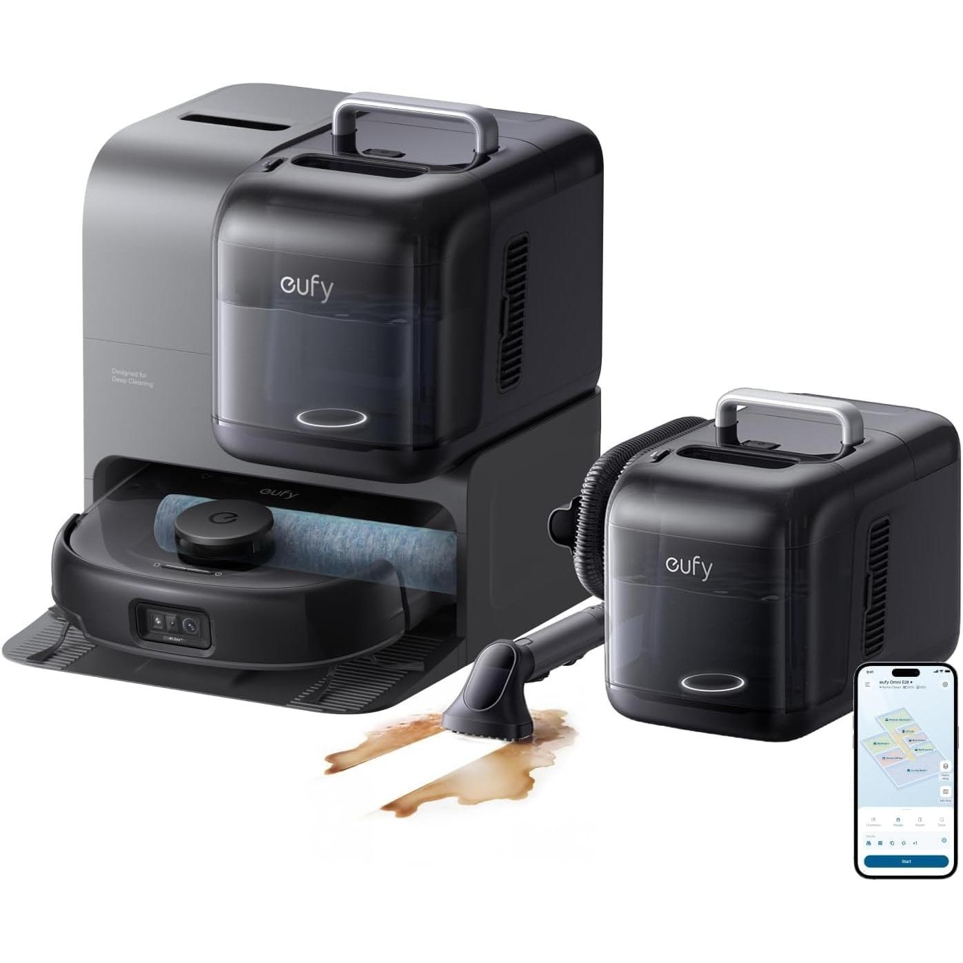 E28, Portable Deep Cleaner for Carpet, HydroJet System with Roller Mop, All-in-One Robot Vacuum and Mop Combo, Corner-to-Edge Cleaning (Renewed)