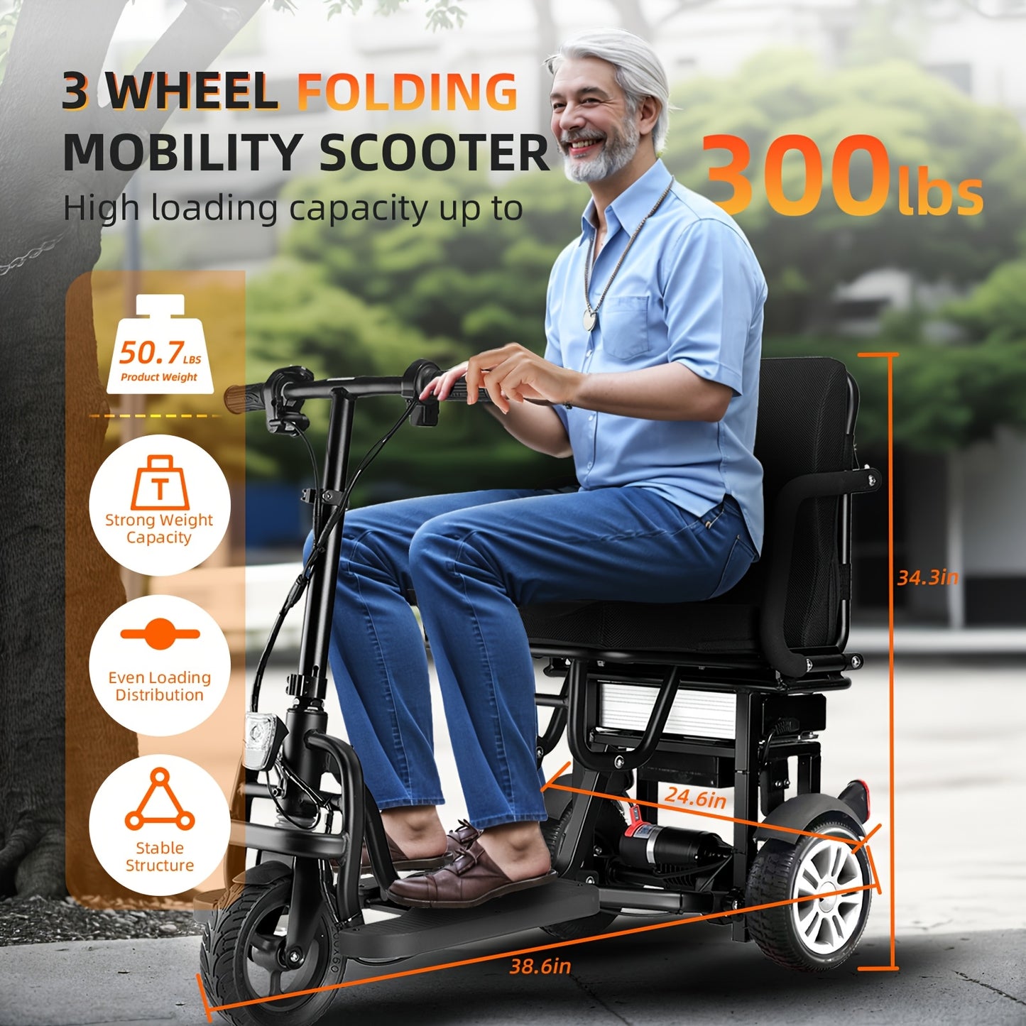 Lightweight Folding Mobility Scooter for Seniors & with 12AH, 25-Mile Range, Electromagnetic Brake - Scooter with Rear Storage, Padded & Absorption - Airline Approved (No Assembly)