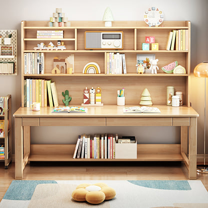 Solid Wood Desk And Cabinet Set with Drawers,Integrated Desk And Bookshelf, Under-desk Storage Rack, And Desk Cabinet. Simple Design,Lightweight, Versatile, Detachable, Suitable for Any Location, No Additional Decorations Required