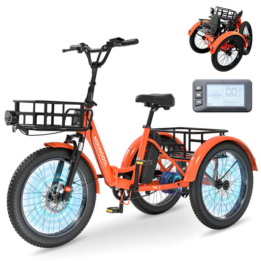 20" Fat Tire Adult Foldable Electric Trike, 500W 48V Electric Trike Motorized 3 Wheel Electric Bicycle,1 Speed Foldable Removable Battery，Home, Travel, Off-Road