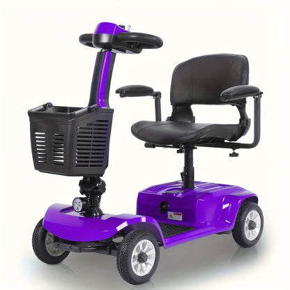 ightweight 4-Wheel Electric Mobility Scooter with Non-Slip All-Terrain Solid Tires, Front Basket, LED Headlight, Foldable Adult Mobility Scooter with Red/Black/Blue/Purple Colors, Senior Transportation, Safety Features Disabled Mobility Aid