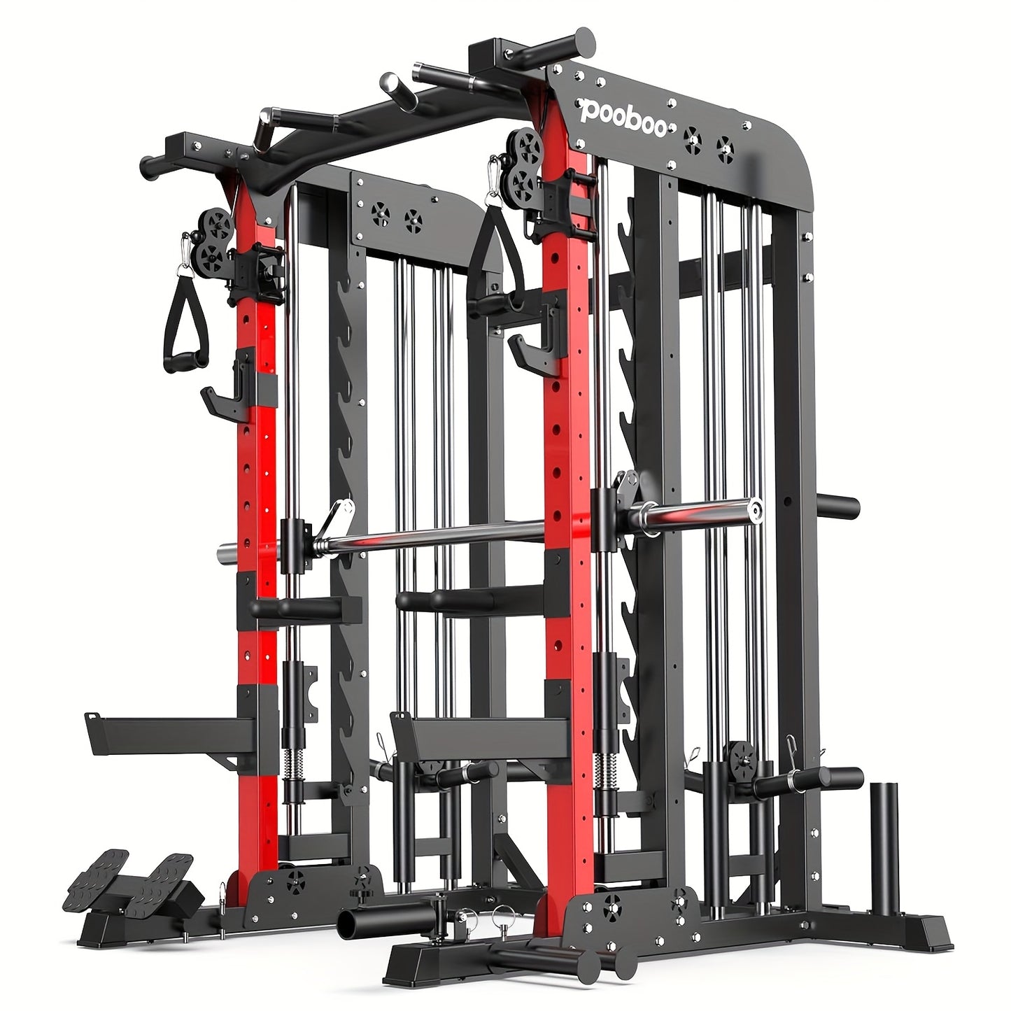 HASIMAN Multi-Functional Power Rack Cage with 2000 Pounds Capacity, LAT Pull Down J-Hooks, Dip Bars, T-Bar, Cable Handles And Other Attachments, Home Gym Exercise Machine, Comprehensive Workout Equipment