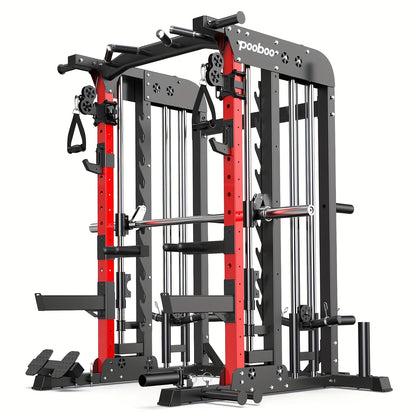 HASIMAN Multi-Functional Power Rack Cage with 2000 Pounds Capacity, LAT Pull Down J-Hooks, Dip Bars, T-Bar, Cable Handles And Other Attachments, Home Gym Exercise Machine, Comprehensive Workout Equipment