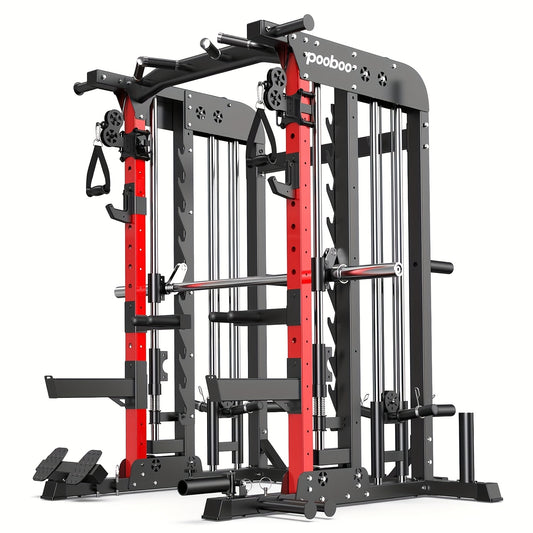 HASIMAN Multi-Functional Power Rack Cage with 2000 Pounds Capacity, LAT Pull Down J-Hooks, Dip Bars, T-Bar, Cable Handles And Other Attachments, Home Gym Exercise Machine, Comprehensive Workout Equipment