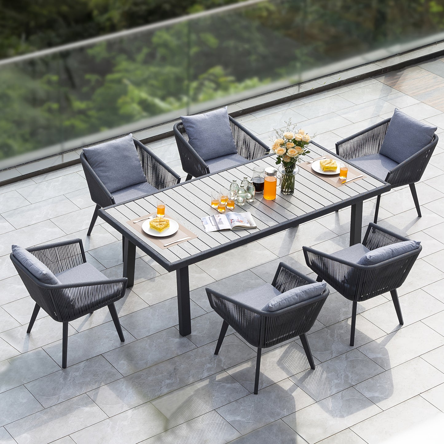 7/11pcs Outdoor Dining Set Made of Aluminum Alloy & Stainless Steel with PE Wicker - Waterproof Rattan Chairs Featuring Removable Cushions (Gray) Suitable for Garden, Poolside & Backyard