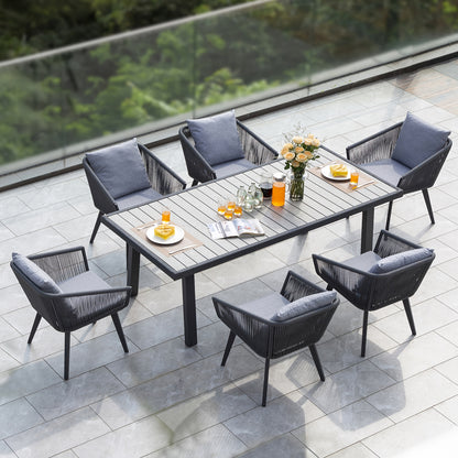7/11pcs Outdoor Dining Set Made of Aluminum Alloy & Stainless Steel with PE Wicker - Waterproof Rattan Chairs Featuring Removable Cushions (Gray) Suitable for Garden, Poolside & Backyard