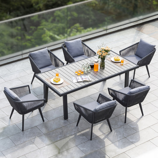 7/11pcs Outdoor Dining Set Made of Aluminum Alloy & Stainless Steel with PE Wicker - Waterproof Rattan Chairs Featuring Removable Cushions (Gray) Suitable for Garden, Poolside & Backyard