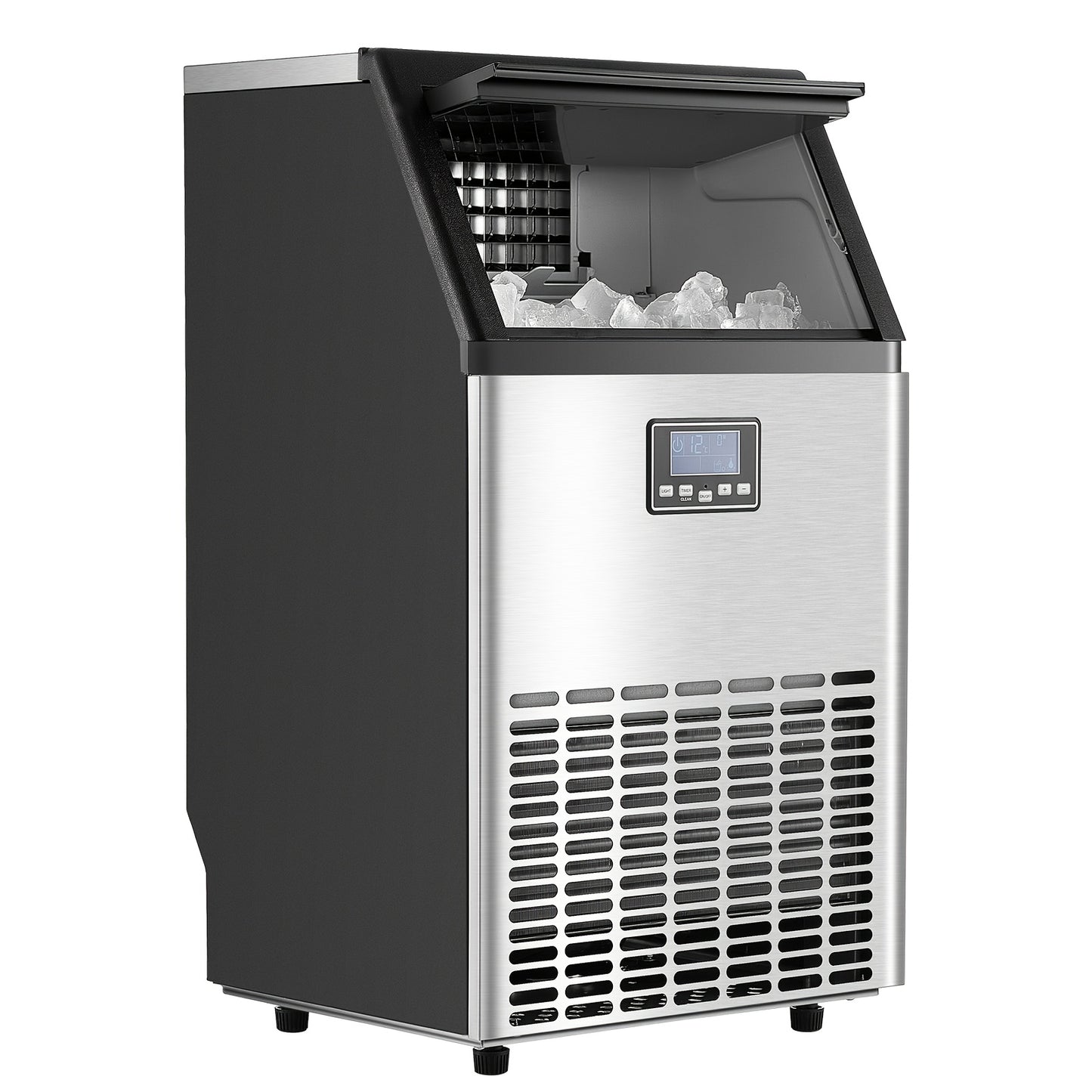 Commercial Ice Maker Machine 70/110/150/440lbs/24H, 33lbs Storage & 45 Cubes/15 Min, Dual Water Inlets, 120V US Plug, LED Display & Self-Cleaning for Bar Restaurant Office