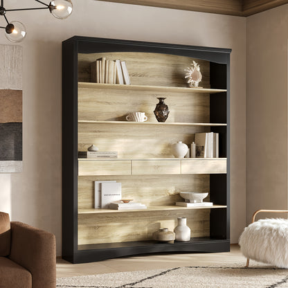 78.7'' H Modern Bookcase Wall With 3 Drawers, 6-Tier Office Bookshelf Storage Organizer | Display Shelf Unit For Home Office & Living Room, Stylish Design, Oak & Black, Hardwood Material, Floor Mount