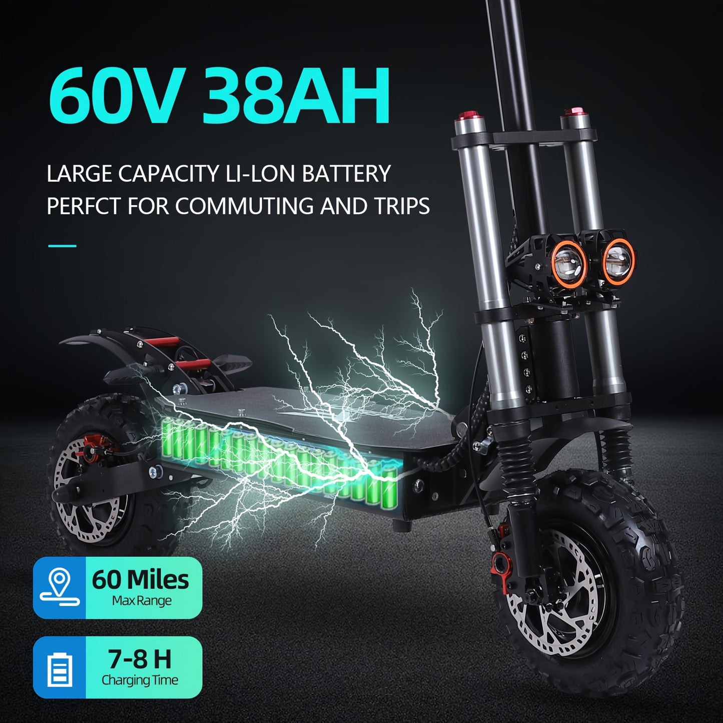 High-powered Electric Scooter With Seat | Top Speed of 19 Mph, 700W Motor, Supports Dual Charger Charging, Ultra-long 60-mile Range, 60V38AH Lithium Battery, 11-inch Off-road Tires, Adult Electric Scooter