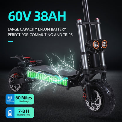High-powered Electric Scooter With Seat | Top Speed of 19 Mph, 700W Motor, Supports Dual Charger Charging, Ultra-long 60-mile Range, 60V38AH Lithium Battery, 11-inch Off-road Tires, Adult Electric Scooter