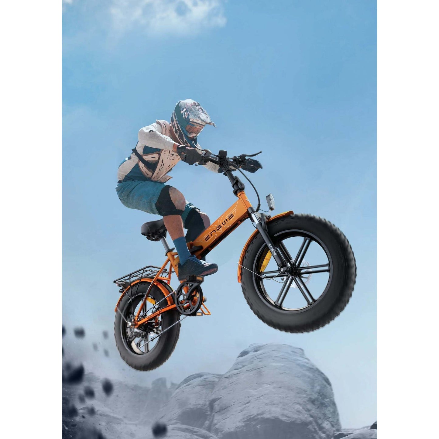 folding fat tire electric bike features a 750W motor, with 960W peak power, high-capacity lithium battery, and 20-inch all-terrain tires for versatile commuting.
