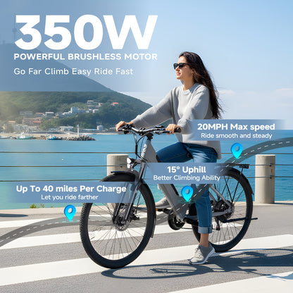 350W Electric Urban Bicycle, Adult Shopping E-Bike Featuring a 48V 10.4AH Detachable Battery, Step-Through Design Ideal for Skirts, Pants, Or Carrying Bags. The Perfect Commuter Option, Thoughtful Gifts for Both Seniors And Young Adults