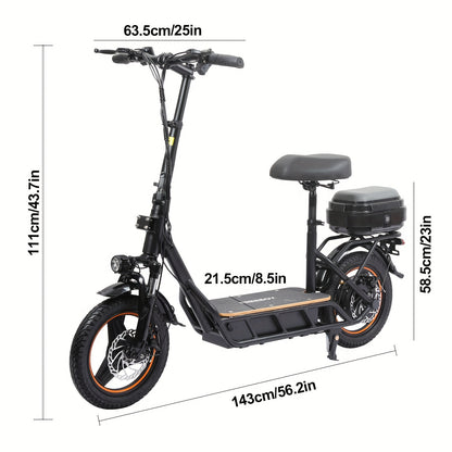 750W High-Speed Brushless Motor Electric Scooter with Seat & Basket - 29-mile Long Range, 20 MPH Top Speed, Foldable Design for Commuting, Travel, and Daily Use