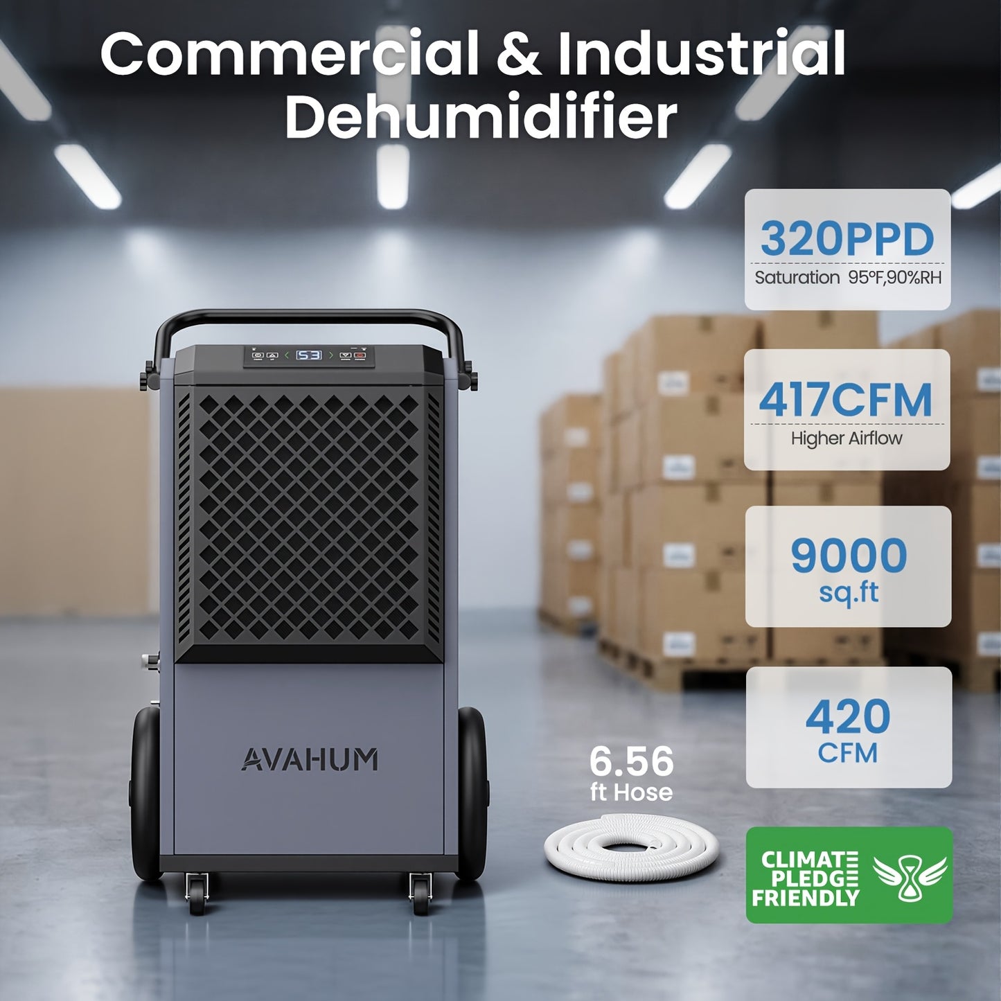 AVAHUM 320 Pints Commercial Dehumidifier with Drain Hose for Basements, Coverage Area 9000 Sq.Ft