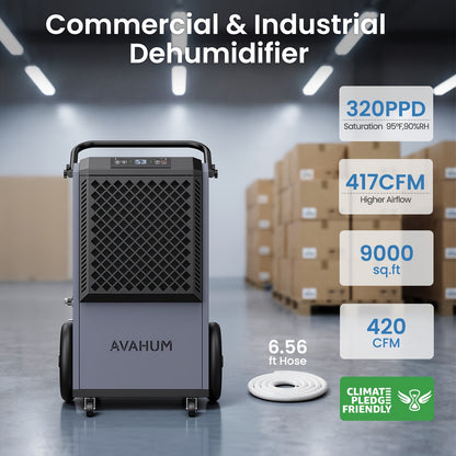 AVAHUM 320 Pints Commercial Dehumidifier with Drain Hose for Basements, Coverage Area 9000 Sq.Ft