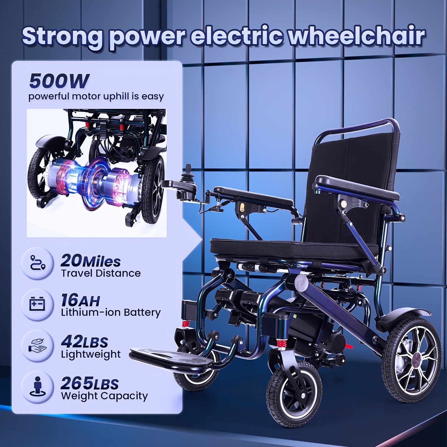 Upgrade Electric Wheelchair for Adults, Ergonomic Design Lumbar Protection Power Wheelchairs, Lightweight Foldable Motorized Wheel Chairs for Seniors, Airline Approved, 18.5" Wide Seat