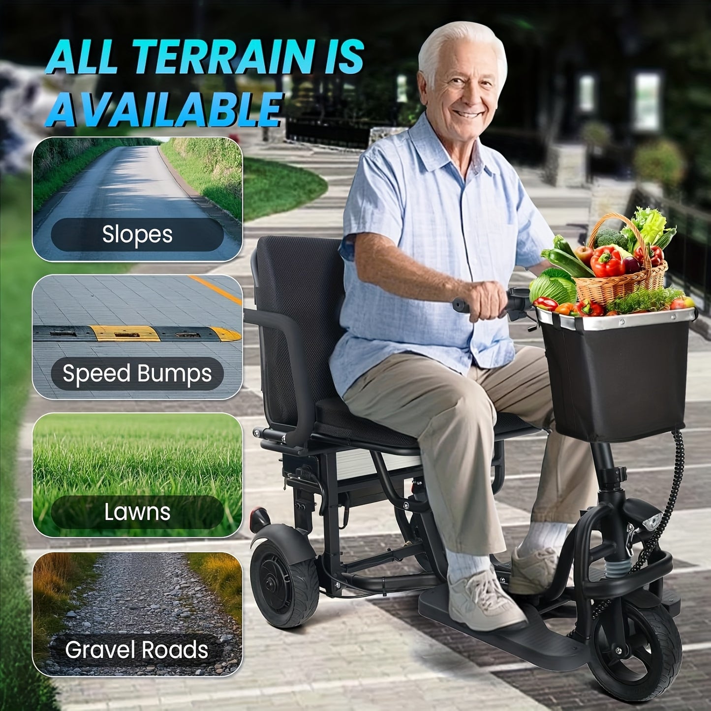 Electric Scooters For Adults And The Elderly, Three-wheeled, Lightweight, Foldable, Equipped With LED Headlights And Backpack Cup Holder Dustproof BagBasket, IncludingCharger, Can Be Easily Disassembled Into Lightweight Partsperfect Mother'sDay Gift