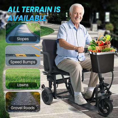Electric Scooters For Adults And The Elderly, Three-wheeled, Lightweight, Foldable, Equipped With LED Headlights And Backpack Cup Holder Dustproof BagBasket, IncludingCharger, Can Be Easily Disassembled Into Lightweight Partsperfect Mother'sDay Gift