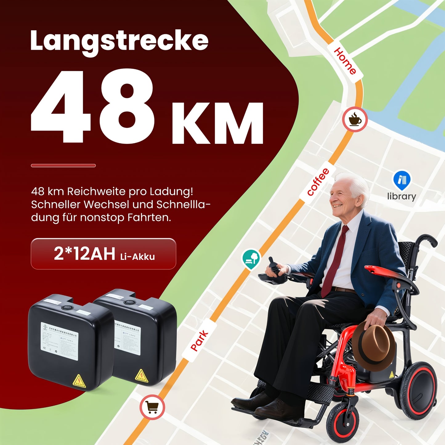 Foldable Carbon Fiber Electric Wheelchair Weighs 30.31 LB, Has a Maximum Load of 264.55 LB, And Comes with a 24AH Battery (2*12), with a Range of 48 Km. It Comes with a Backpack, Dust Cover, And a Double-Layer Thickened Anti-Bedsore Cushion