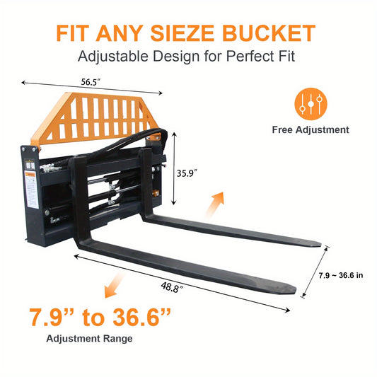 Heavy Duty Adjustable Skid Steer Pallet Forks 4000LB 48'' Anti-Slip Tines for Farm & Industrial Use