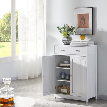 Free Standing Bathroom Cabinet with 1 Drawer 2 Doors and Adjustable Shelf, Wooden Entryway Storage Cabinet, White