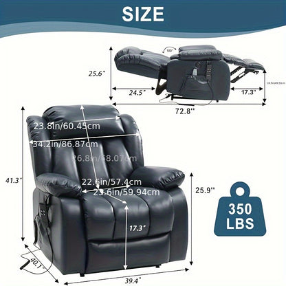 Dual Motor Lay Flat Power Lift Recliner Chair For Elderly Armchair Adjustable Breathable Leather Sofa Chair With Massage And Heating For Living Room Infinite Position Lift Recliner (Navy Blue)