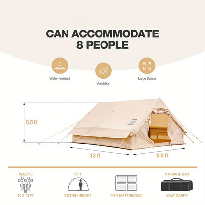 Classic Inflatable Camping Tent for 6-10 Person, 4 Season Blow Up Tent with Mesh Windows & Pumps