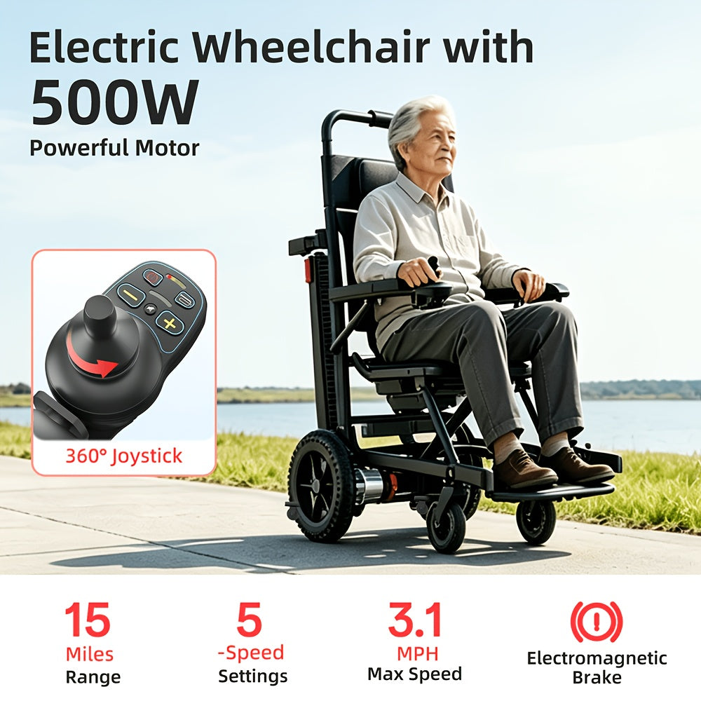 Nihhcune 15 Miles Long Endurance, Adult Intelligent Electric Wheelchair, Intelligent Controller, Stair Climber, Lightweight, One-step Folding And Unfolding, Can Be Put In The Trunk, High-power Motor, Strong Climbing Force, Anti-rollover Device