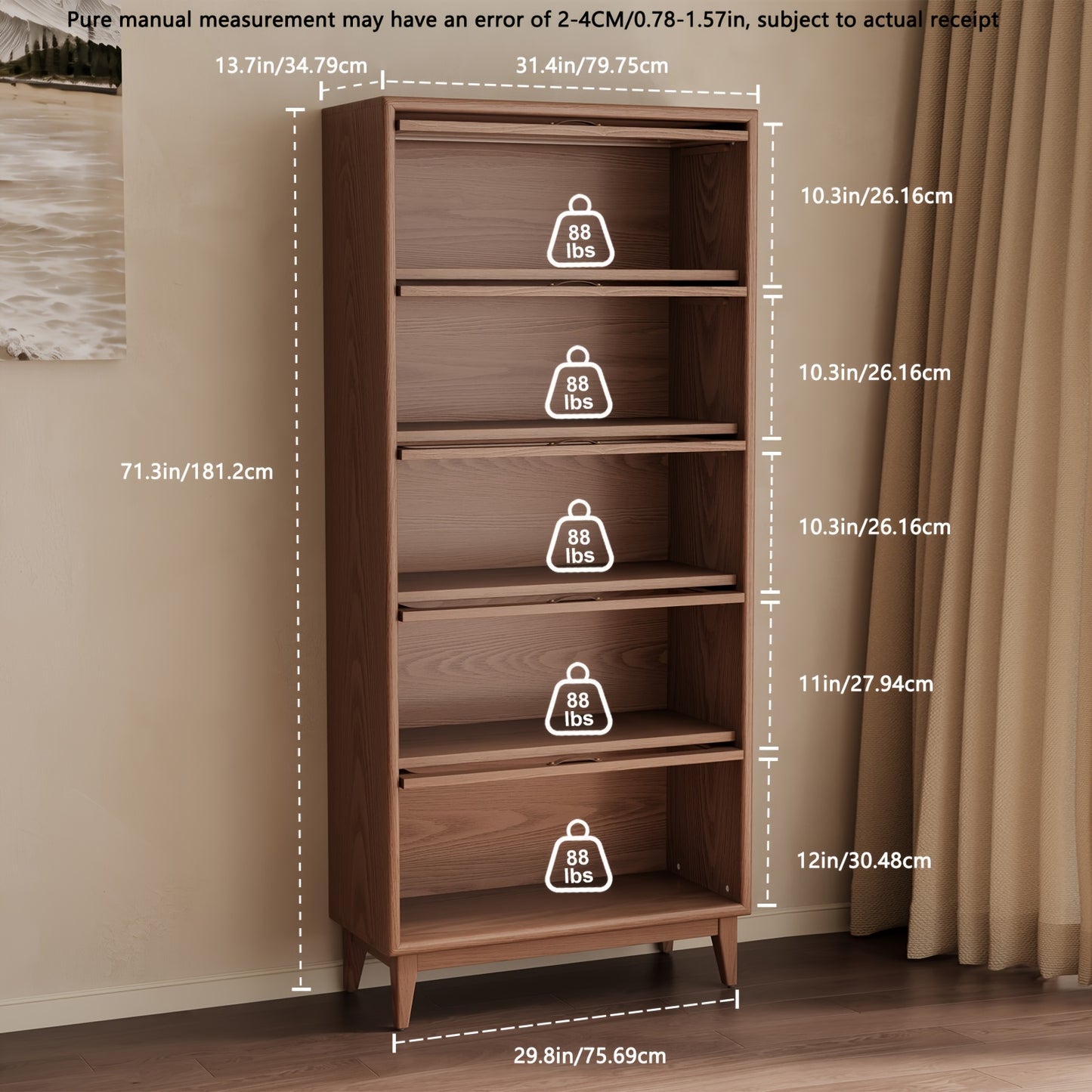 Wooden Bookshelf Multi Layer Bookshelf With Tempered Cabinet Glass Door, Brown Decorative Cube Storage Box, Bookshelf Multi Functional Storage Cabinet, Suitable For Kitchen, Home, Office
