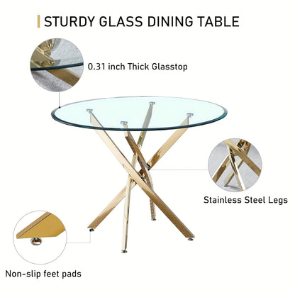 5pcs Modern Dining Table and Chair Set with Tempered Glass Table & Velvet Chairs - -Frame Base, Cushioned Seats Suitable for Kitchen, Dining Room, Small Spaces - Assembly, Contemporary Furniture (Table & 4 Chairs)