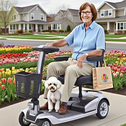 Foldable Four Wheel Mobility Scooter For Transporting Adults And Elderly, Electric Scooter With Removable Battery, 360° Swivel Seat, Front And Back Signal Lights, Tools Free Assemble, 8 Inch, 9 Inch Solid Tires Electric Mobility Aid