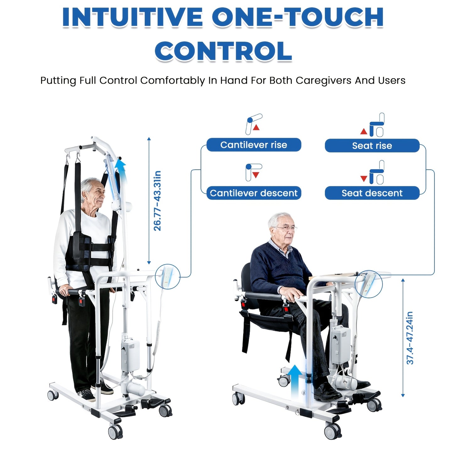 Household And Automotive Lifting Mobile Equipment | Adjustable Height/Base Width, Manual Operation, Sturdy Backrest to Prevent Falls, Standing Aid And Support Frame, Equipped with Seat Belts And Armrests