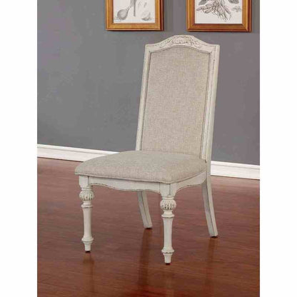 Antique White Dining Room 9pcs Set Table W/ Leaf And 6X Side Chairs 2X Arm Chairs Ivory Fabric Upholstered Seat
