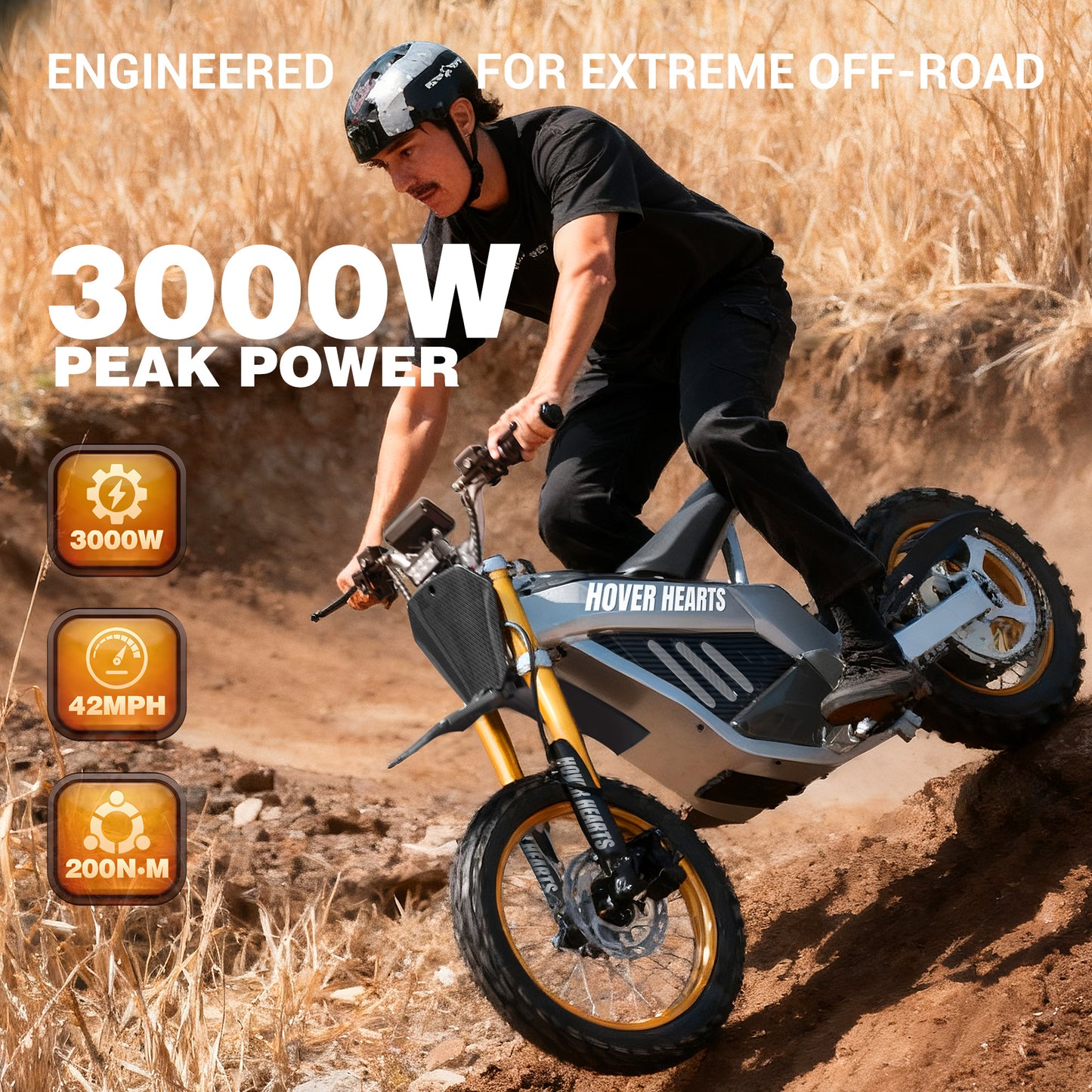 Powerful 3000W Electric Dirt Bike for Adultsand Teens, All-Terrain Off-Road Motorcycle - 8-inch alloy wheels, heavy-duty frame, LEDheadlights, 250 lbs maximum load, suitable fordrifting and off-road riding