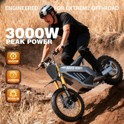 Powerful 3000W Electric Dirt Bike for Adultsand Teens, All-Terrain Off-Road Motorcycle - 8-inch alloy wheels, heavy-duty frame, LEDheadlights, 250 lbs maximum load, suitable fordrifting and off-road riding