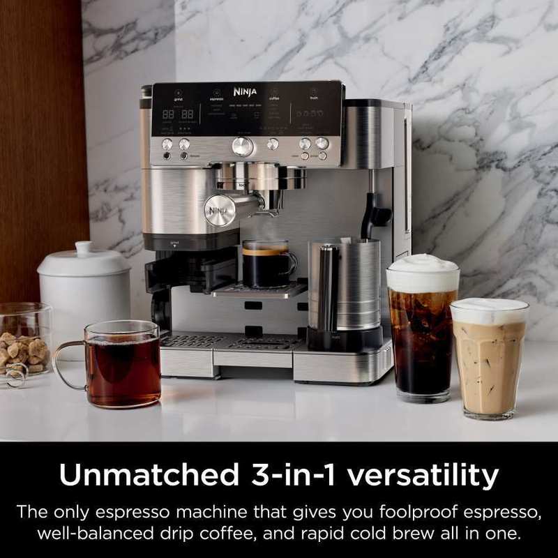 Luxe Café Premier Series Espresso Machine, Drip Coffee, Cold Brew, Grinder, Tamper, Frother, Silver - Certified Refurbished
