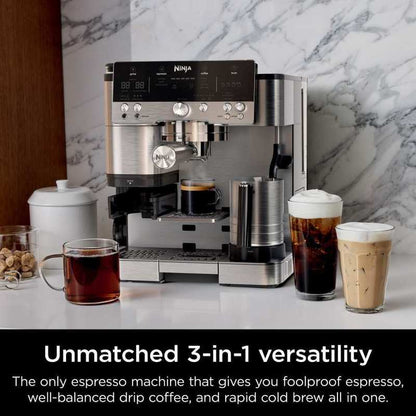 Luxe Café Premier Series Espresso Machine, Drip Coffee, Cold Brew, Grinder, Tamper, Frother, Silver - Certified Refurbished