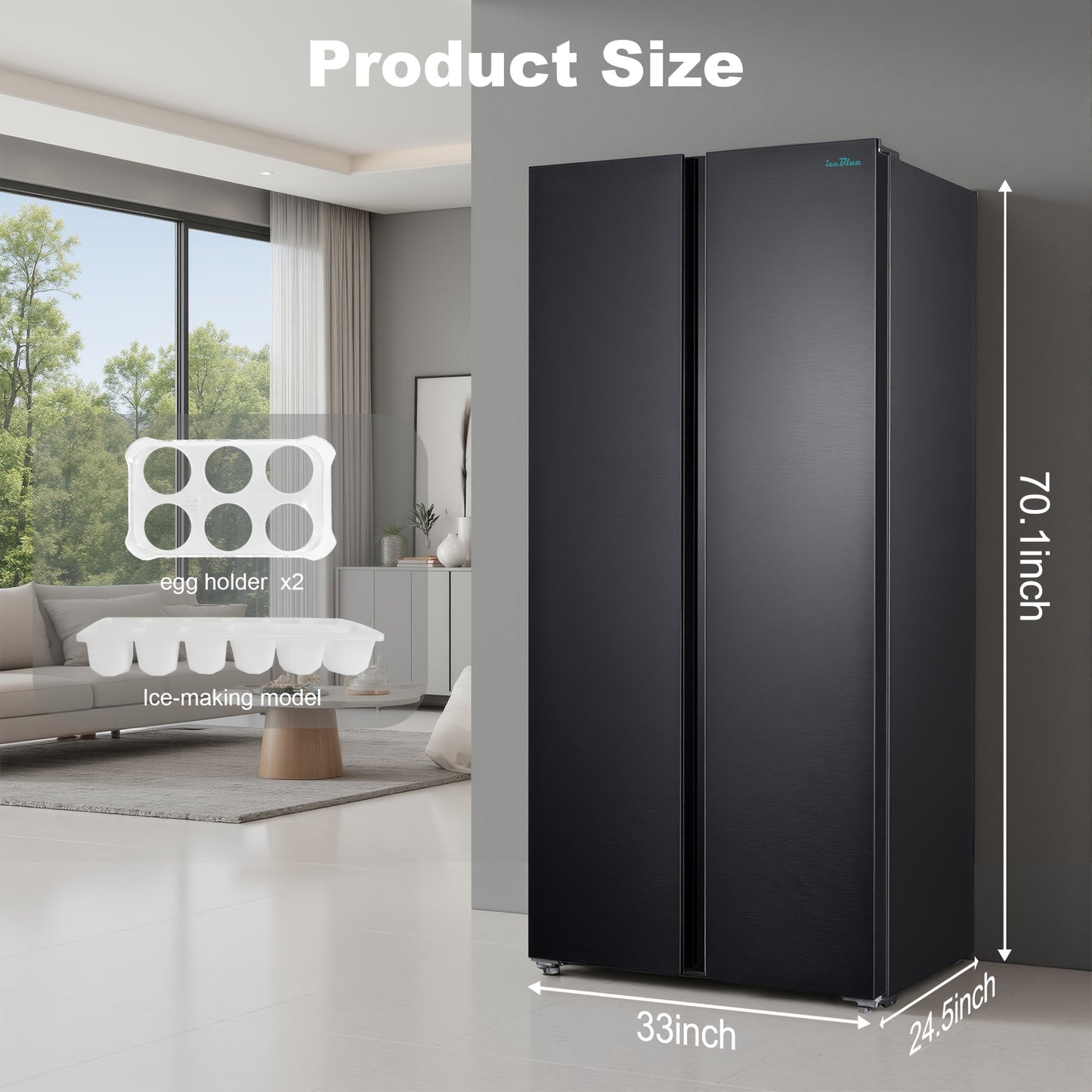 Iceblue 15.6 Cu. Ft. Black Stainless Steel Side-By-Side Refrigerator - Independent Left Freezer And Right Fridge Temperature Control