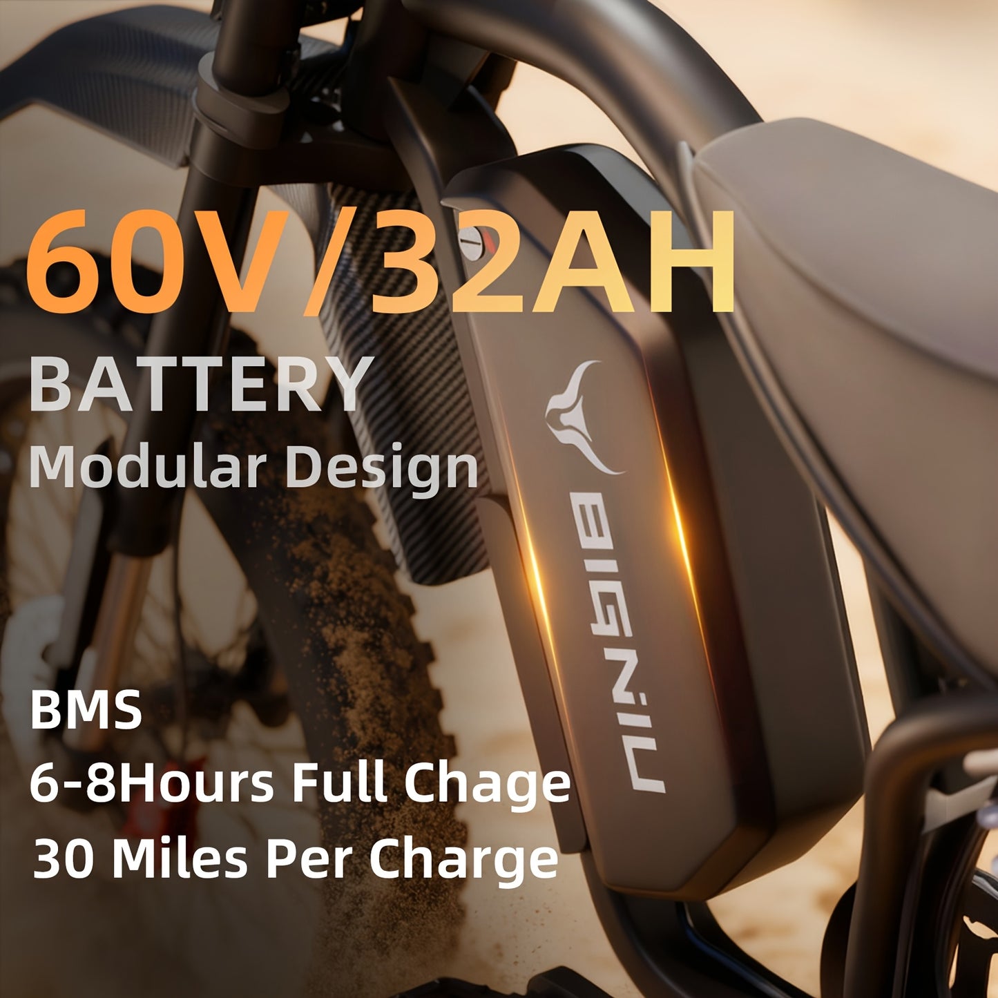 Electric Bike for Adults, 740W Peak Motor High-Power 60V 32Ah Battery, 20 Range, All-Purpose Commuter & Dirt Bike for Adults BG-S PRO