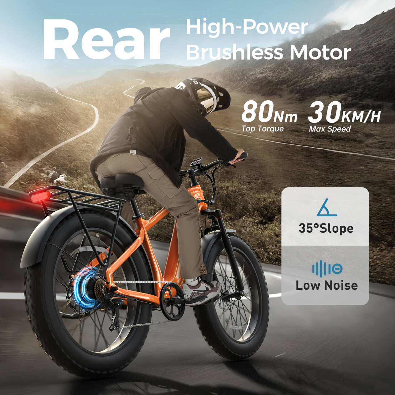 1 Electric Bike For Adults | Rear High-power Brushless Motor, 26" Fat Tire, 48V 15AH Removable Battery, Aluminum Frame with Rear Storage Shelf, Suitable for Outdoor Off-road and Urban Commuting | Orange, PUCKIPUPPY, Disc Brakes
