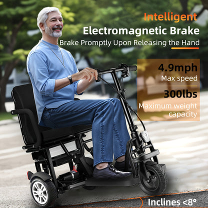 Lightweight Folding Mobility Scooter for Seniors & with 12AH, 25-Mile Range, Electromagnetic Brake - Scooter with Rear Storage, Padded & Absorption - Airline Approved (No Assembly)