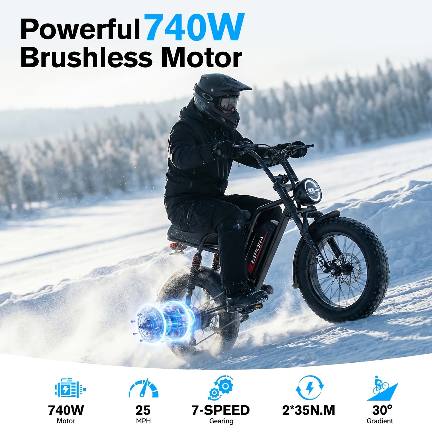 Adult Electric 740W Brushless Motor, Removable Dual Battery 48V 8-20AH, All-Terrain Tires & Shock Absorption System Suitable for Mountain, Snow, Sand, Road Riding, 20x4 Inch Tires