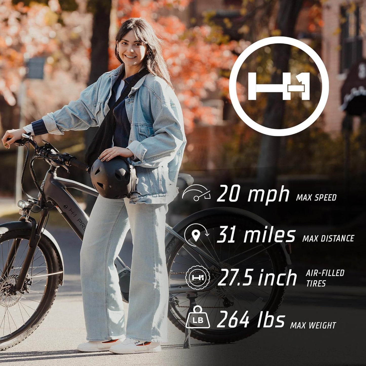 H-1 Pro Series Compass Electric Bicycle with 20 mph Max Speed, 500W Mid Motor, and Up to 51 Miles of Range E Bike for Teens & Adults